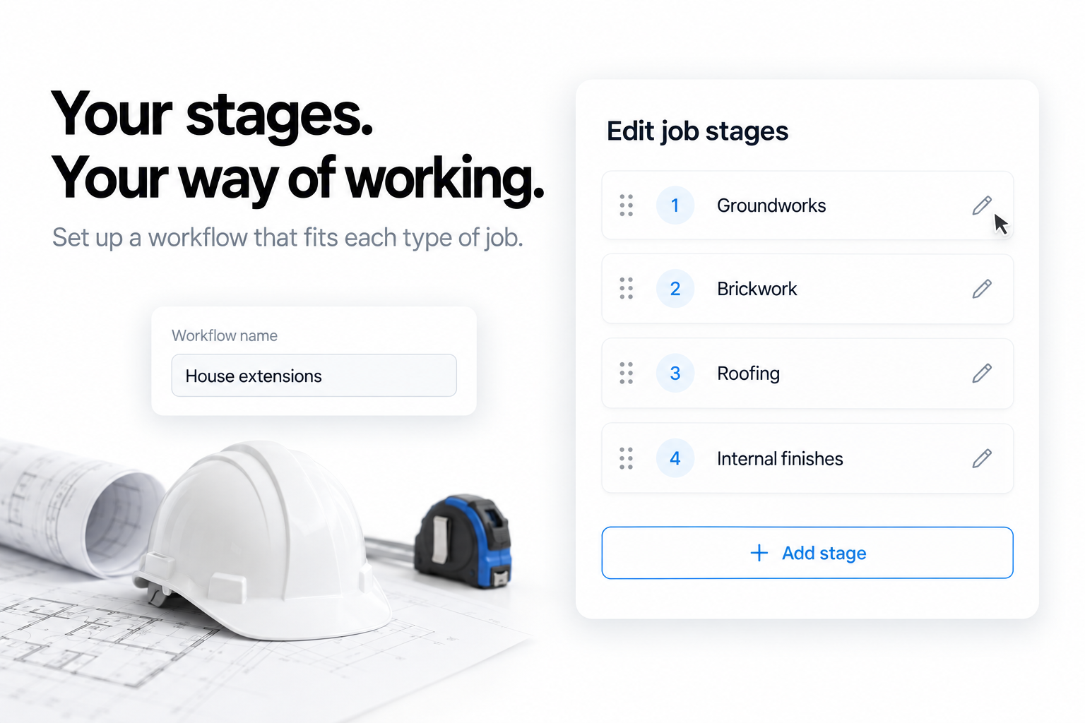 Project stages in Progressly arranged to match a construction company's own process.