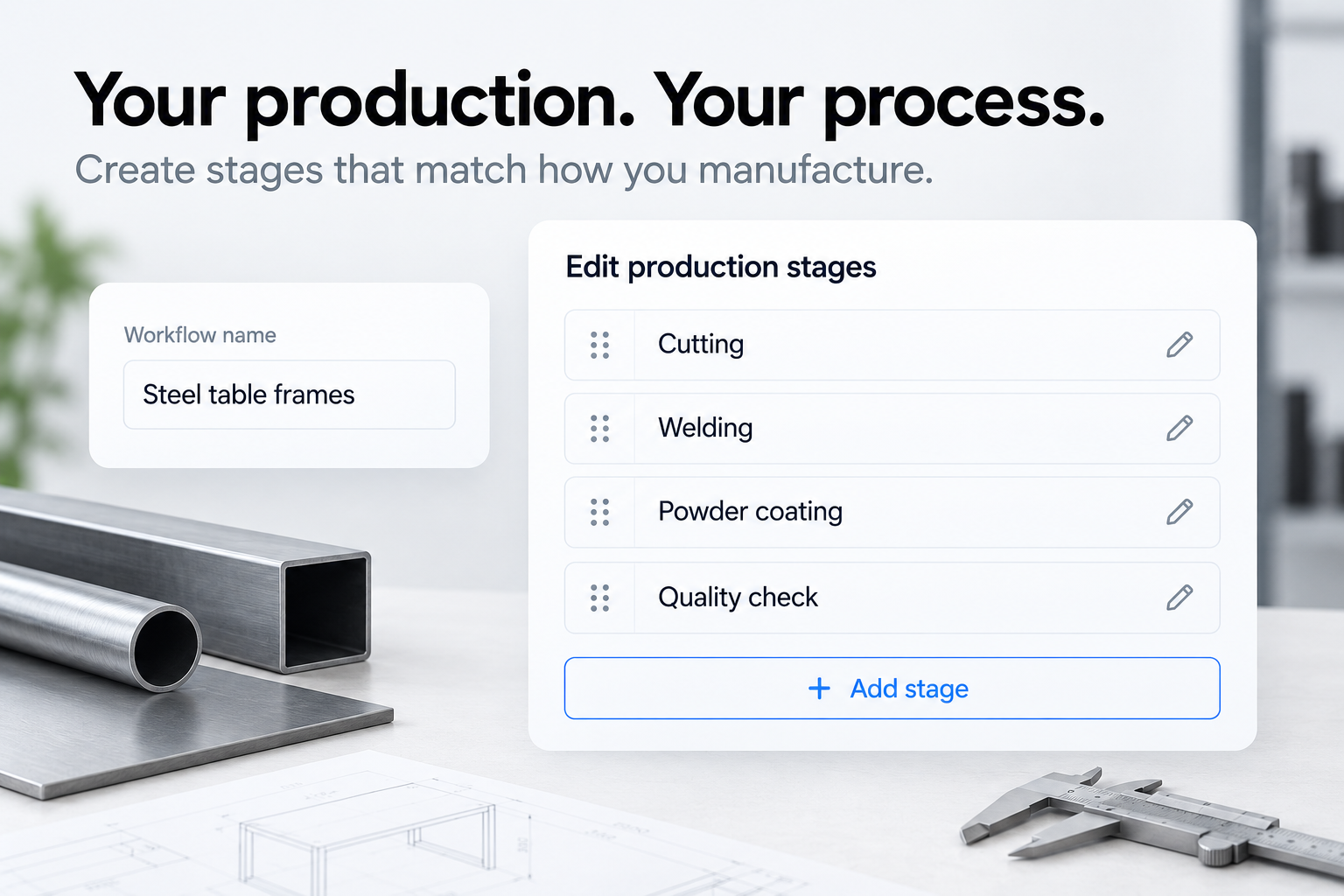 Production stages in Progressly set up to match a manufacturer's workflow.